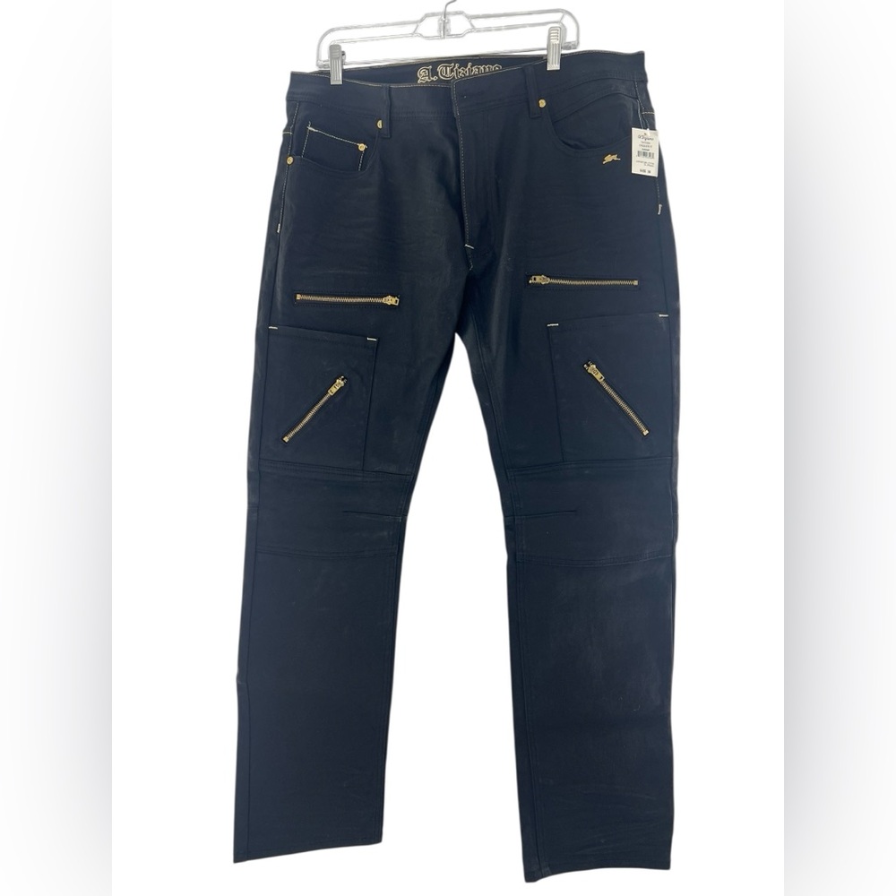 NWT A. Tizano Black Cargo Pants with Gold Zippers